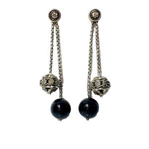 David Yurman Diamond Onyx Box Chain Earrings